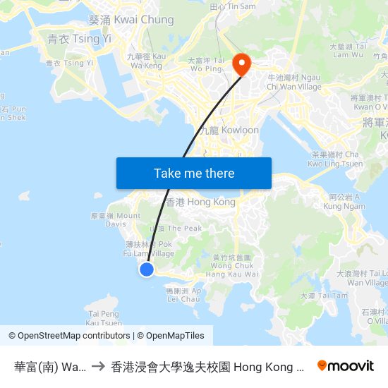 華富(南) Wah Fu (South) to 香港浸會大學逸夫校園 Hong Kong Baptist University Shaw Campus map