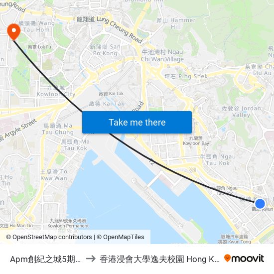 Apm創紀之城5期 Apm Millennium City 5 to 香港浸會大學逸夫校園 Hong Kong Baptist University Shaw Campus map