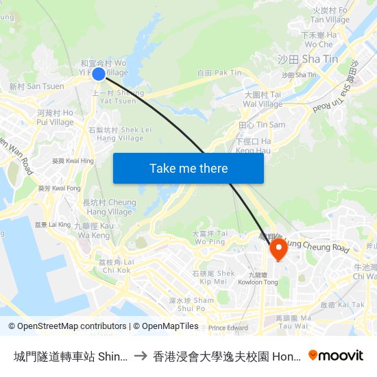 城門隧道轉車站 Shing Mun Tunnels Bus Interchange to 香港浸會大學逸夫校園 Hong Kong Baptist University Shaw Campus map