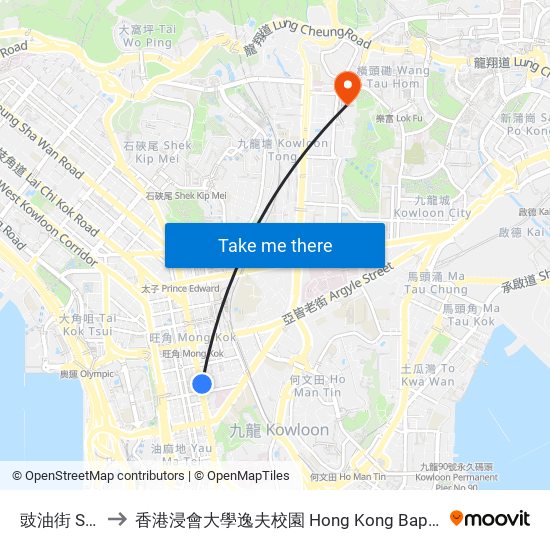 豉油街 Soy Street to 香港浸會大學逸夫校園 Hong Kong Baptist University Shaw Campus map