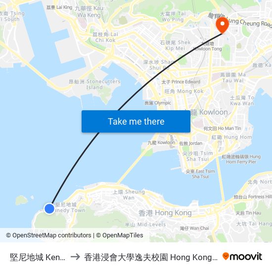 堅尼地城 Kennedy Town B/T to 香港浸會大學逸夫校園 Hong Kong Baptist University Shaw Campus map