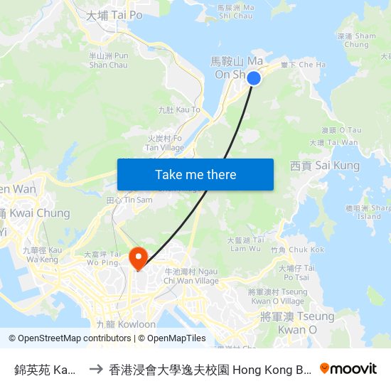 錦英苑 Kam Ying Court to 香港浸會大學逸夫校園 Hong Kong Baptist University Shaw Campus map