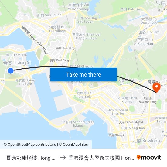 長康邨康順樓 Hong Shun House Cheung Hong Estate to 香港浸會大學逸夫校園 Hong Kong Baptist University Shaw Campus map