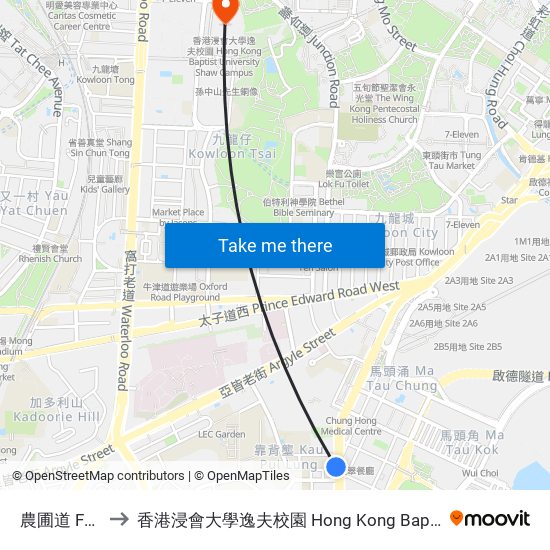 農圃道 Farm Road to 香港浸會大學逸夫校園 Hong Kong Baptist University Shaw Campus map