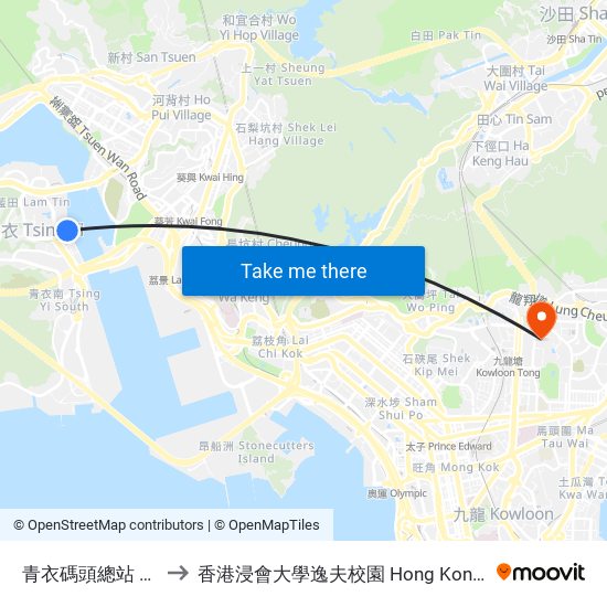 青衣碼頭總站 Tsing Yi Ferry B/T to 香港浸會大學逸夫校園 Hong Kong Baptist University Shaw Campus map