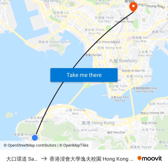 大口環道 Sandy Bay Road to 香港浸會大學逸夫校園 Hong Kong Baptist University Shaw Campus map