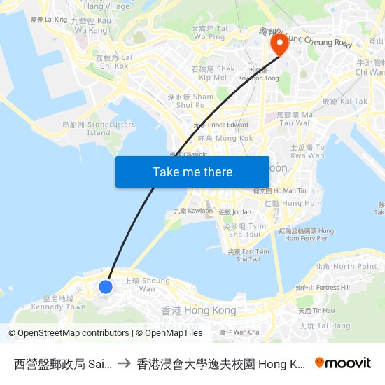 西營盤郵政局 Sai Ying Pun Post Office to 香港浸會大學逸夫校園 Hong Kong Baptist University Shaw Campus map