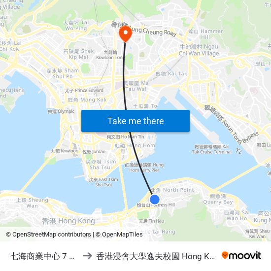 七海商業中心 7 Seas Shopping Centre to 香港浸會大學逸夫校園 Hong Kong Baptist University Shaw Campus map