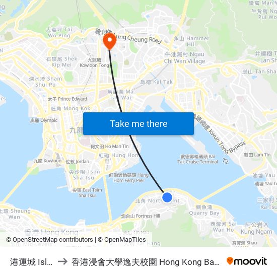 港運城 Island Place to 香港浸會大學逸夫校園 Hong Kong Baptist University Shaw Campus map