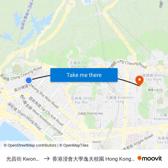 光昌街 Kwong Cheung Street to 香港浸會大學逸夫校園 Hong Kong Baptist University Shaw Campus map