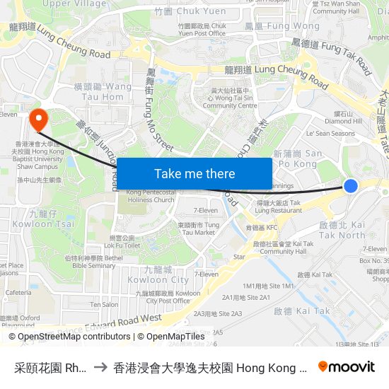 采頤花園 Rhythm Garden to 香港浸會大學逸夫校園 Hong Kong Baptist University Shaw Campus map