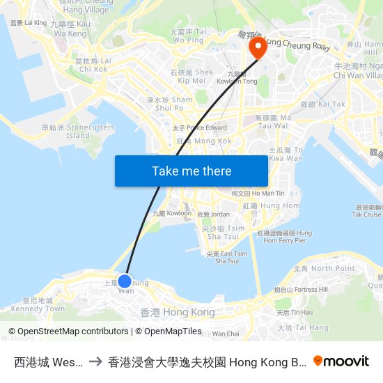 西港城 Western Market to 香港浸會大學逸夫校園 Hong Kong Baptist University Shaw Campus map