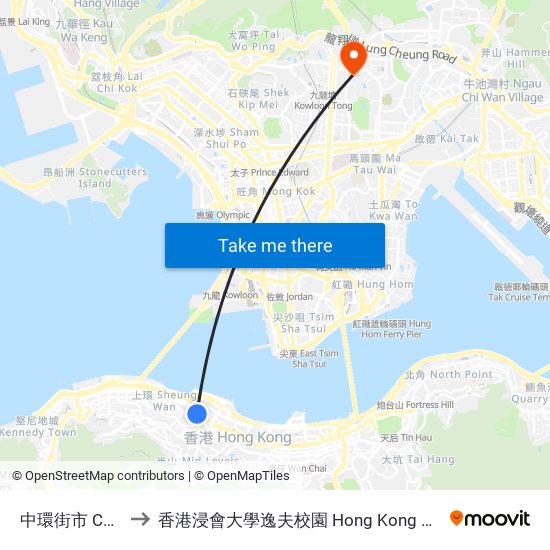 中環街市 Central Market to 香港浸會大學逸夫校園 Hong Kong Baptist University Shaw Campus map