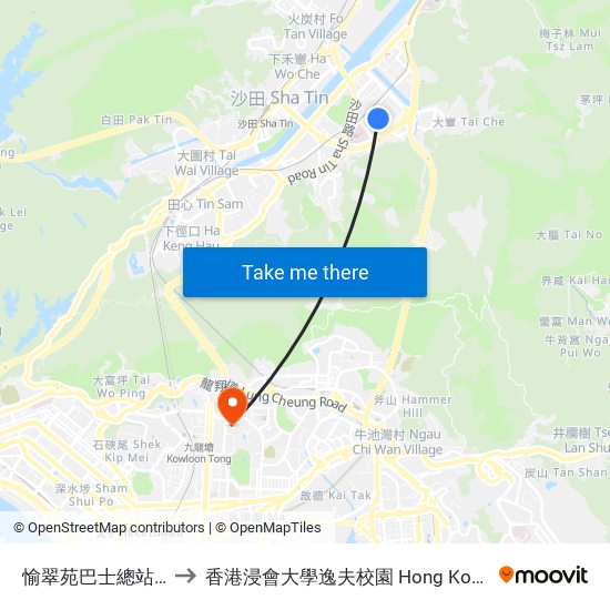 愉翠苑巴士總站 Yu Chui Court B/T to 香港浸會大學逸夫校園 Hong Kong Baptist University Shaw Campus map