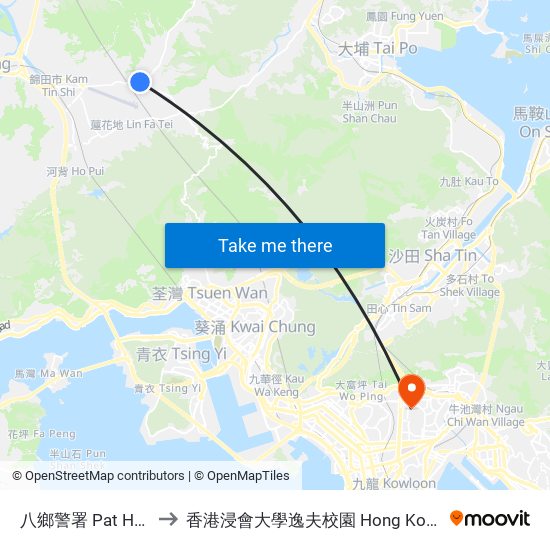 八鄉警署 Pat Heung Police Station to 香港浸會大學逸夫校園 Hong Kong Baptist University Shaw Campus map