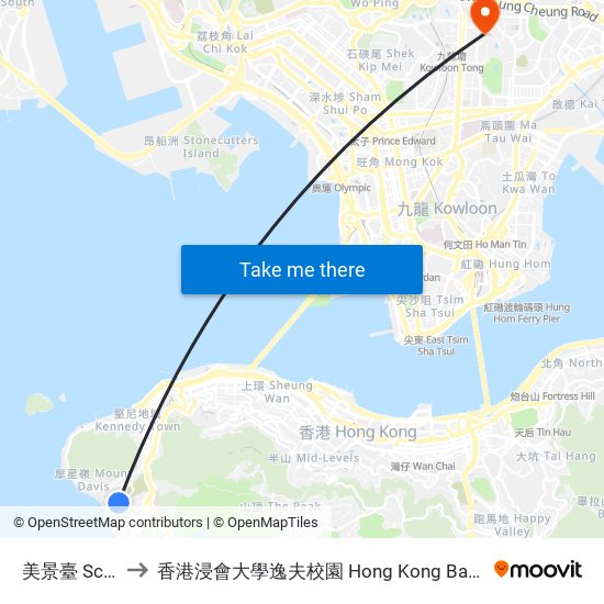 美景臺 Scenic Villas to 香港浸會大學逸夫校園 Hong Kong Baptist University Shaw Campus map