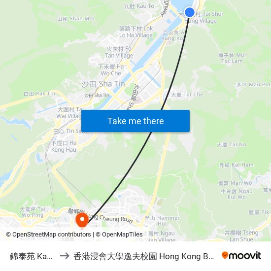 錦泰苑 Kam Tai Court to 香港浸會大學逸夫校園 Hong Kong Baptist University Shaw Campus map