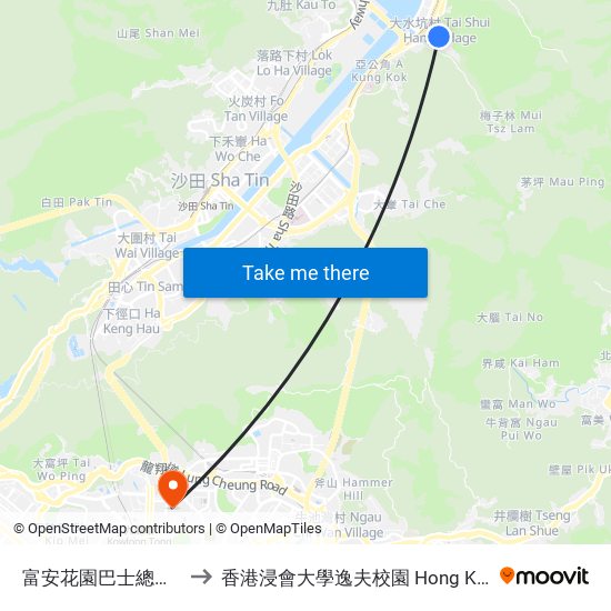 富安花園巴士總站 Chevalier Garden B/T to 香港浸會大學逸夫校園 Hong Kong Baptist University Shaw Campus map