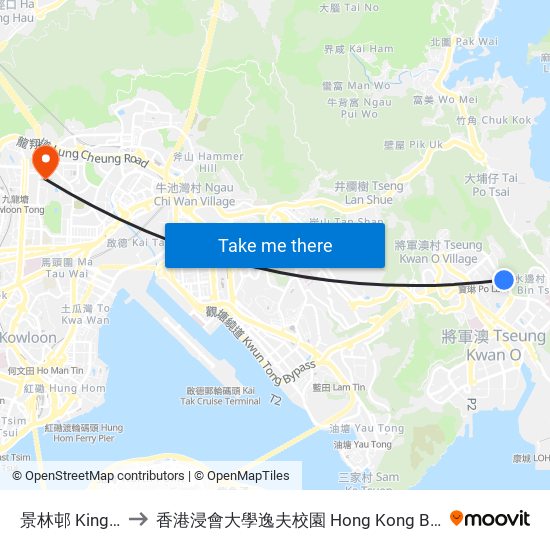景林邨 King Lam Estate to 香港浸會大學逸夫校園 Hong Kong Baptist University Shaw Campus map