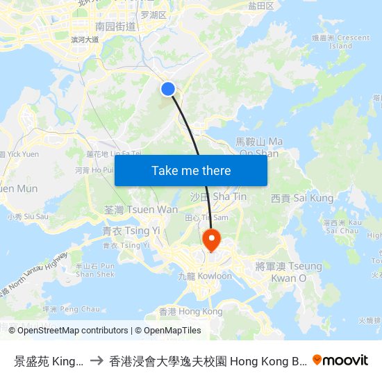 景盛苑 King Shing Court to 香港浸會大學逸夫校園 Hong Kong Baptist University Shaw Campus map