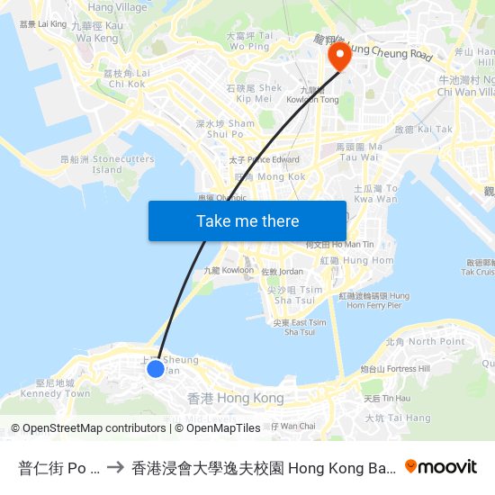 普仁街 Po Yan Street to 香港浸會大學逸夫校園 Hong Kong Baptist University Shaw Campus map