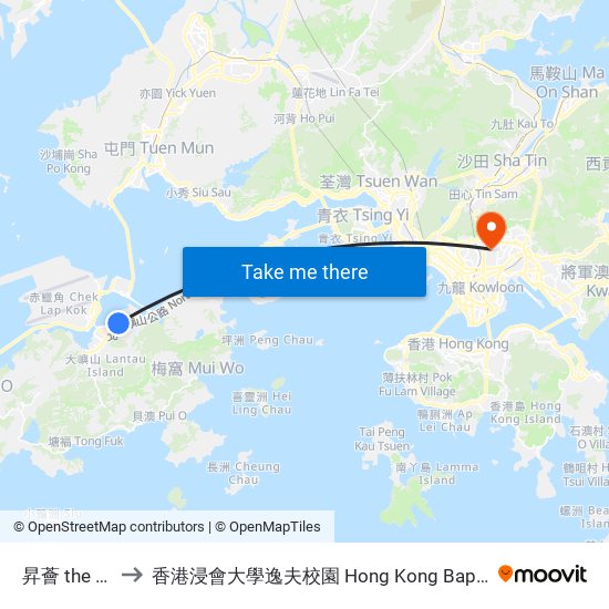 昇薈 the Visionary to 香港浸會大學逸夫校園 Hong Kong Baptist University Shaw Campus map