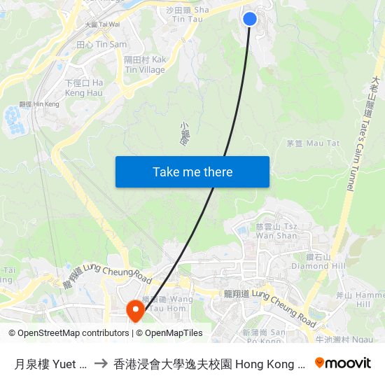 月泉樓 Yuet Chuen House to 香港浸會大學逸夫校園 Hong Kong Baptist University Shaw Campus map