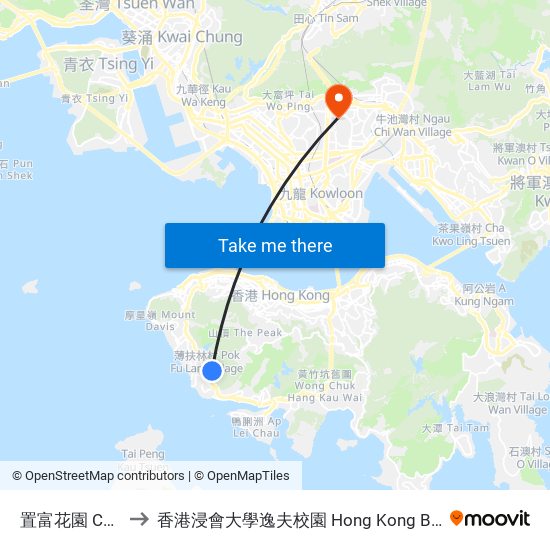 置富花園 Chi Fu Fa Yuen to 香港浸會大學逸夫校園 Hong Kong Baptist University Shaw Campus map