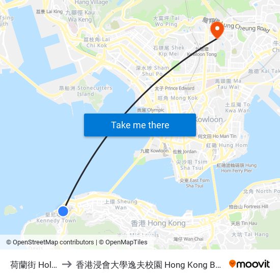 荷蘭街 Holland Street to 香港浸會大學逸夫校園 Hong Kong Baptist University Shaw Campus map