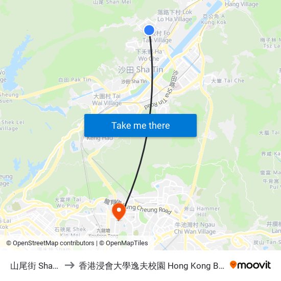 山尾街 Shan Mei Street to 香港浸會大學逸夫校園 Hong Kong Baptist University Shaw Campus map