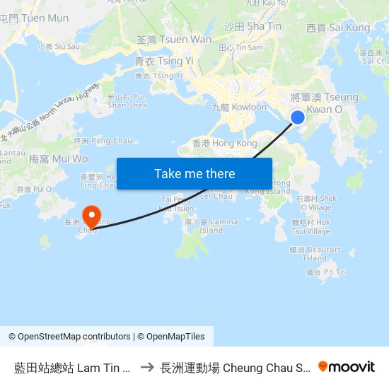 藍田站總站 Lam Tin Station B/T to 長洲運動場 Cheung Chau Sports Ground map
