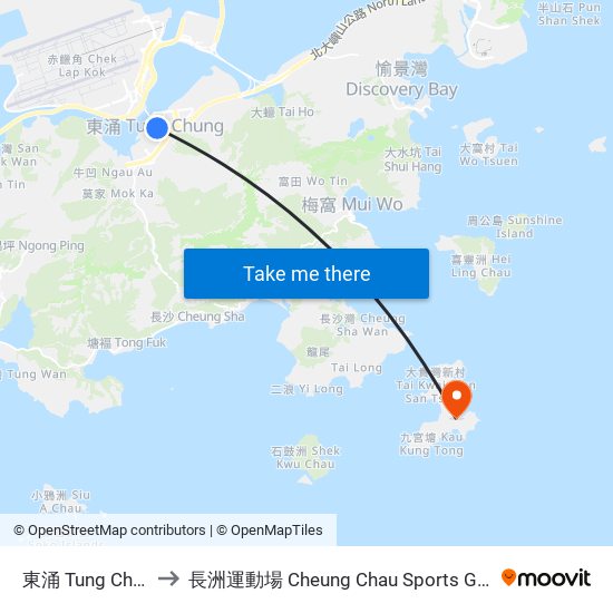 東涌 Tung Chung to 長洲運動場 Cheung Chau Sports Ground map