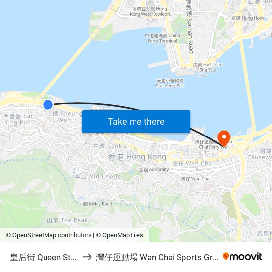皇后街 Queen Street to 灣仔運動場 Wan Chai Sports Ground map