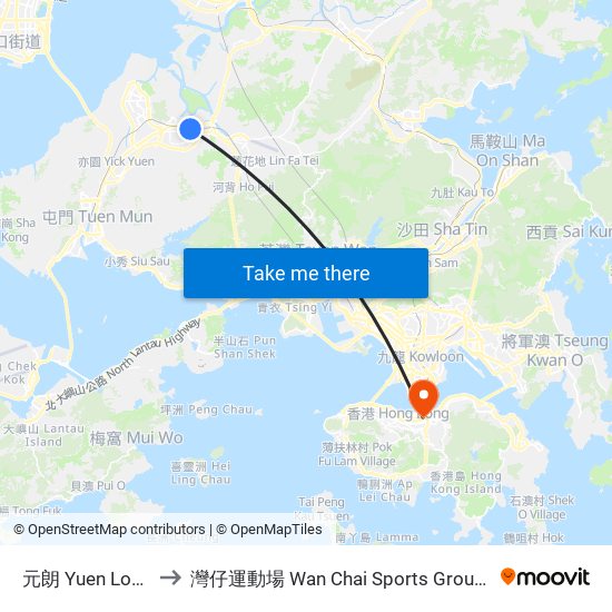 元朗 Yuen Long to 灣仔運動場 Wan Chai Sports Ground map