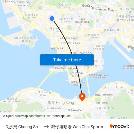 長沙灣 Cheung Sha Wan to 灣仔運動場 Wan Chai Sports Ground map