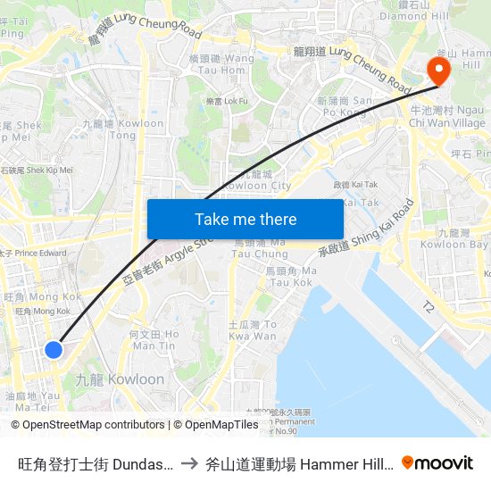 旺角登打士街 Dundas Street Mong Kok to 斧山道運動場 Hammer Hill Road Sports Ground map