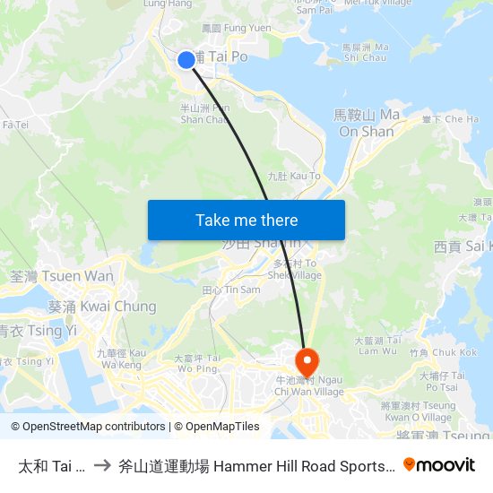 太和 Tai Wo to 斧山道運動場 Hammer Hill Road Sports Ground map