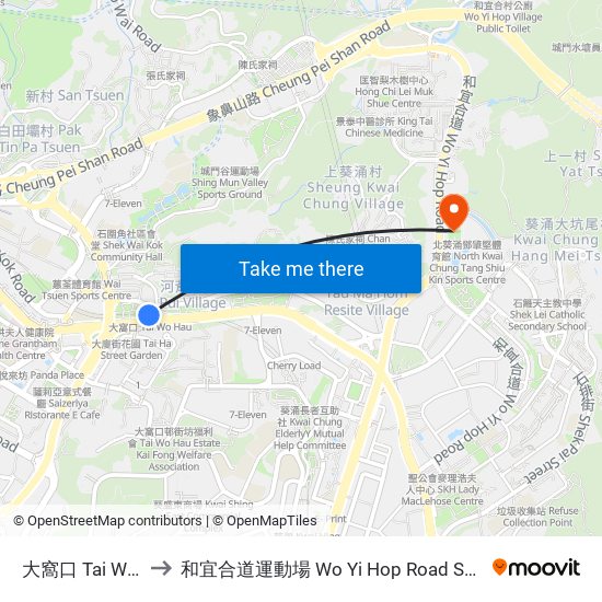 大窩口 Tai Wo Hau to 和宜合道運動場 Wo Yi Hop Road Sport Ground map