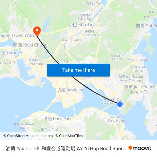 油塘 Yau Tong to 和宜合道運動場 Wo Yi Hop Road Sport Ground map