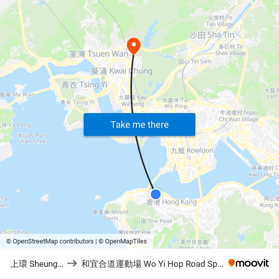 上環 Sheung Wan to 和宜合道運動場 Wo Yi Hop Road Sport Ground map