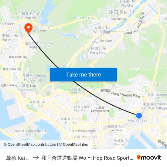 啟德 Kai Tak to 和宜合道運動場 Wo Yi Hop Road Sport Ground map