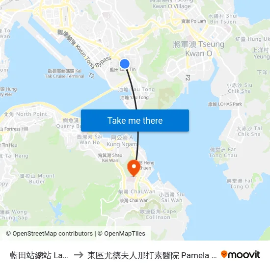 藍田站總站 Lam Tin Station B/T to 東區尤德夫人那打素醫院 Pamela Youde Nethersole Eastern Hospital map