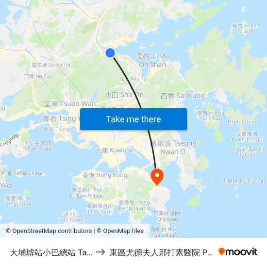大埔墟站小巴總站 Tai Po Market Station Plb Terminus to 東區尤德夫人那打素醫院 Pamela Youde Nethersole Eastern Hospital map