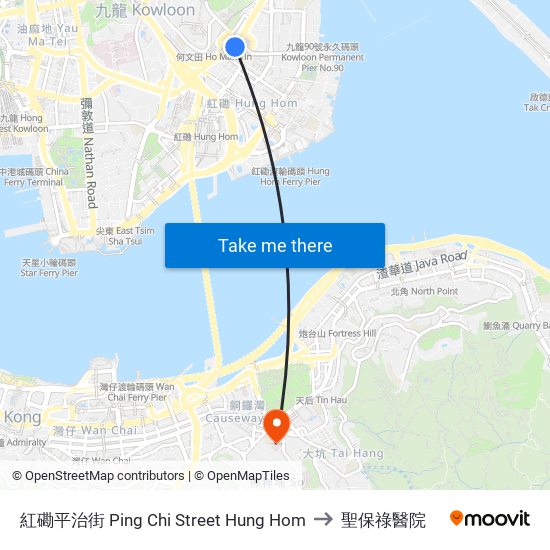 紅磡平治街 Ping Chi Street Hung Hom to 聖保祿醫院 map