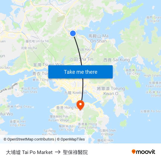 大埔墟 Tai Po Market to 聖保祿醫院 map