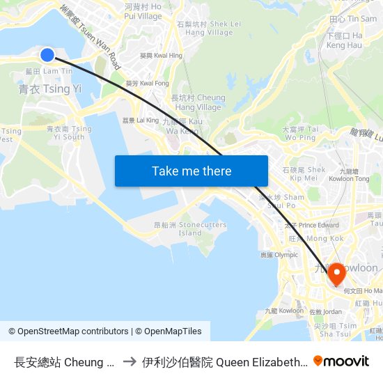長安總站 Cheung on B/T to 伊利沙伯醫院 Queen Elizabeth Hospital map