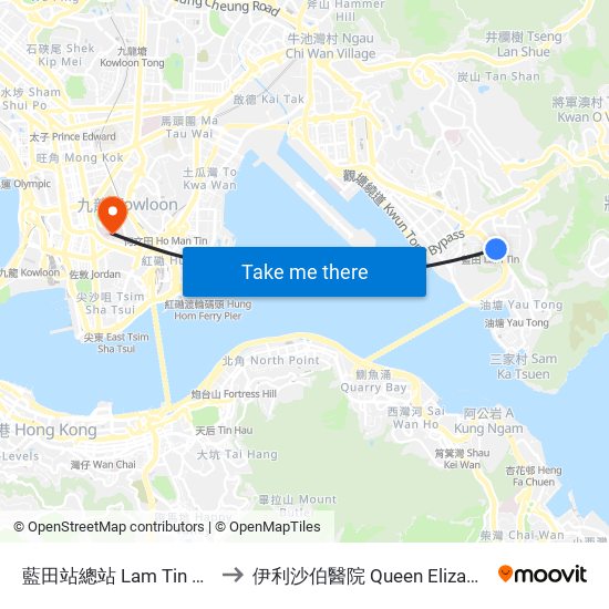 藍田站總站 Lam Tin Station B/T to 伊利沙伯醫院 Queen Elizabeth Hospital map