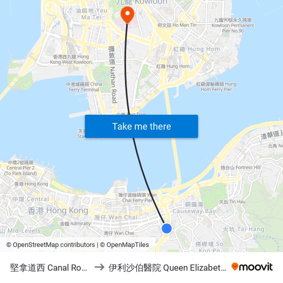 堅拿道西 Canal Road West to 伊利沙伯醫院 Queen Elizabeth Hospital map