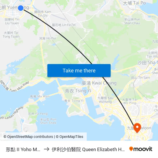 形點 II Yoho Mall II to 伊利沙伯醫院 Queen Elizabeth Hospital map