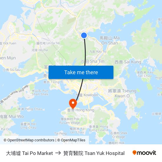 大埔墟 Tai Po Market to 贊育醫院 Tsan Yuk Hospital map